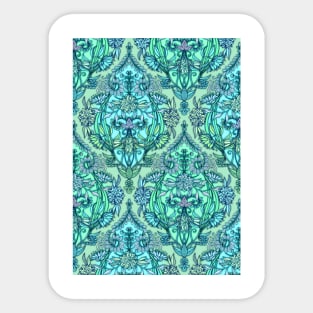 Botanical Moroccan Doodle Pattern in Mint Green, Lilac & Aqua Sticker